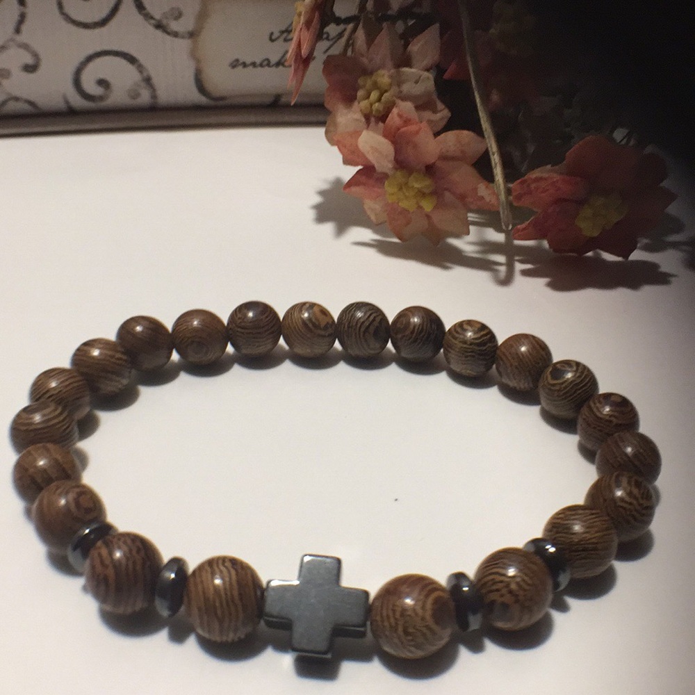 Wooden hematite bracelet